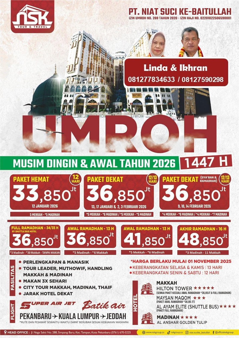 Paket Umroh 9 Hari PT Niat Suci Kebaitullah Rumbai